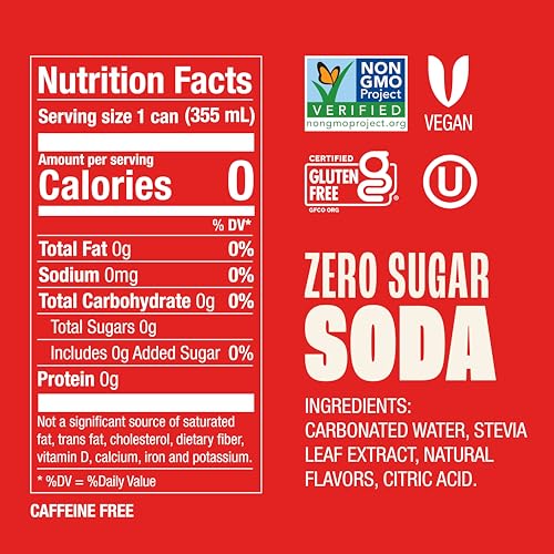 Zevia Zero Sugar Soda, Strawberry Lemon Burst, 12 oz Cans (24-Pack) – Naturally Sweetened, Zero Calorie Sugar Free Soda - Non-GMO Project Verified, Gluten-Free, Vegan