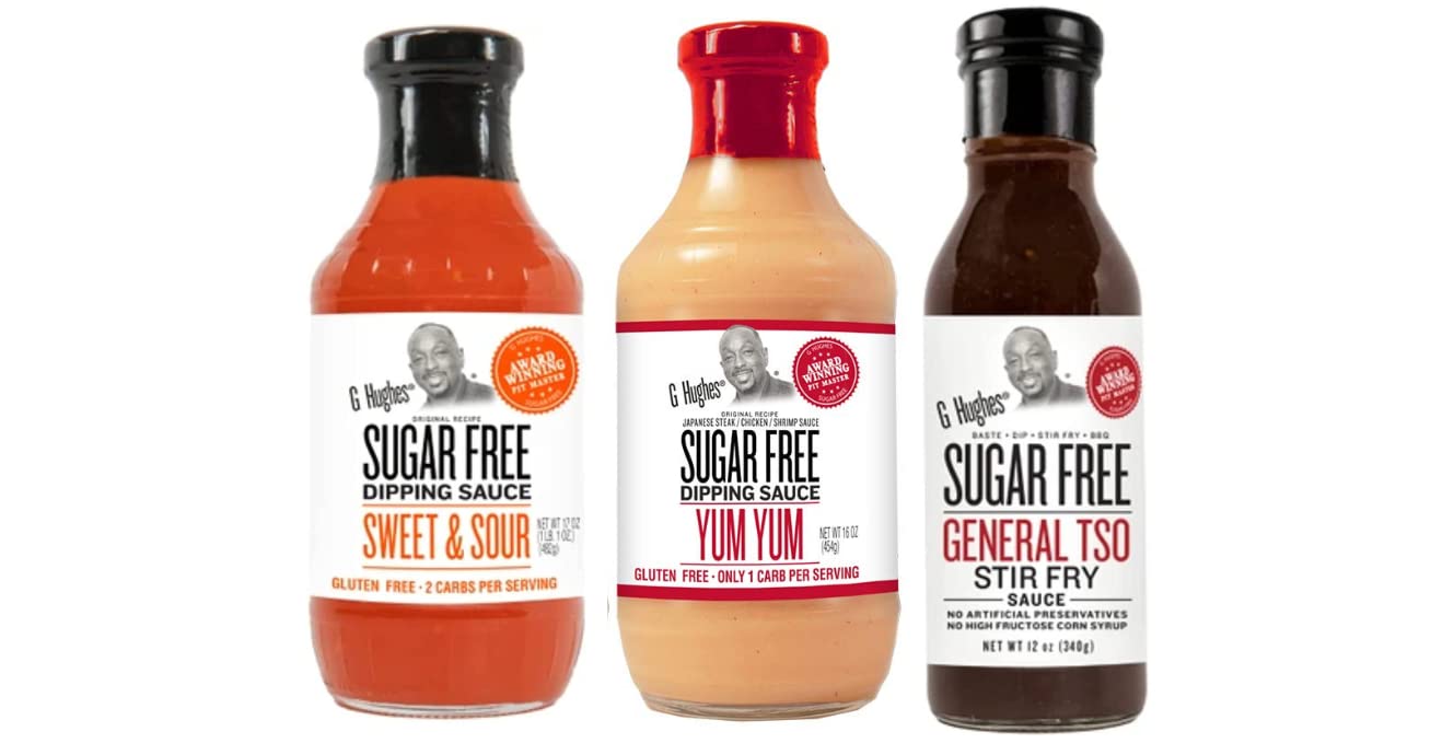G Hughes Sugar Free Asian Sauces Variety Pack - Stir Fry Sauces and Dressings, Gluten Free Dipping Sauces - Sweet & Sour, Yum Yum, & General Tso Sauce (3 Pack)