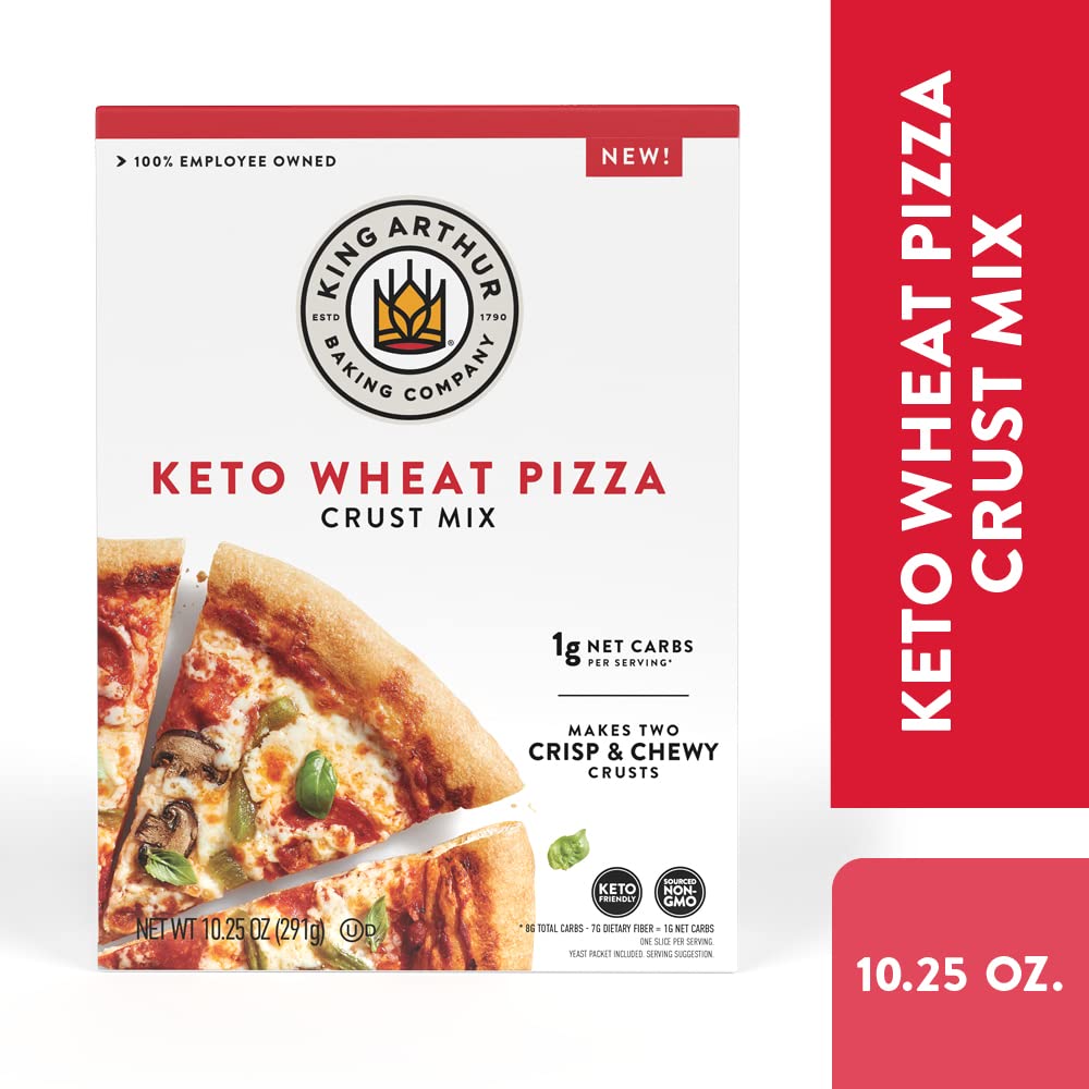 King Arthur Keto Pizza Crust Mix: Low Carb Delight with 1g Net Carbs per Serving - Easy to Make, Crisp & Chewy 10.25 oz Mix for Two 12 in Crusts - Perfect for Keto Pizza Lovers