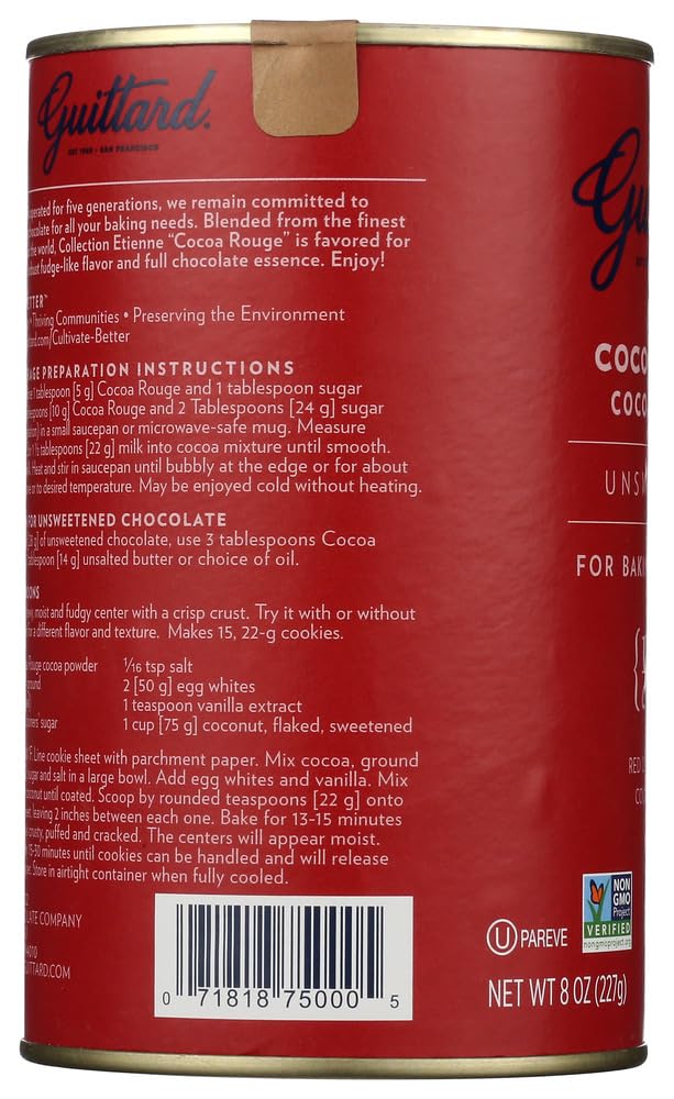 E Guittard Cocoa Powder, Unsweetened Rouge Red Dutch Process Cocoa, 8oz Can