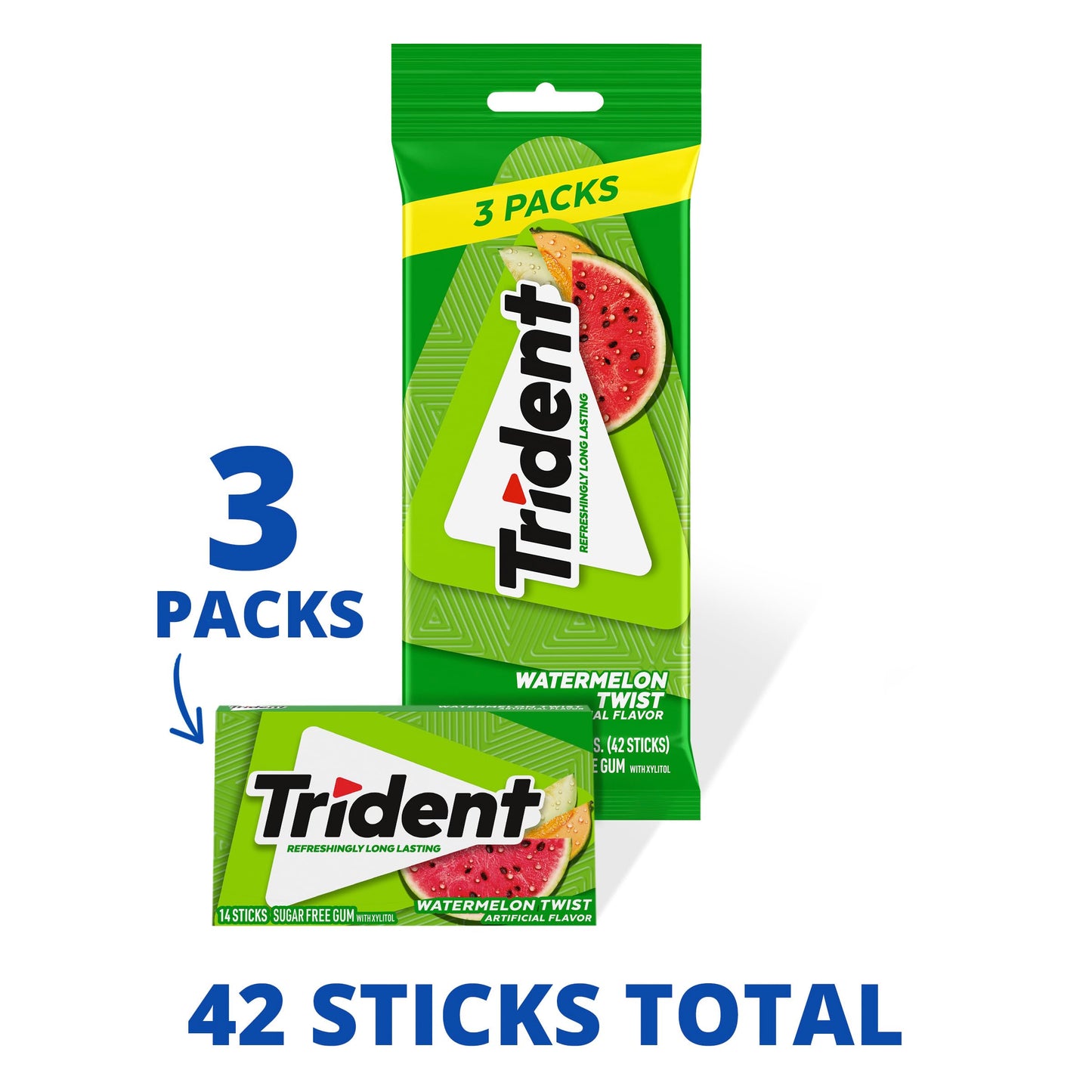 Trident Sugar Free Gum, Watermelon Twist Flavor, 3 Packs (42 Pieces Total)