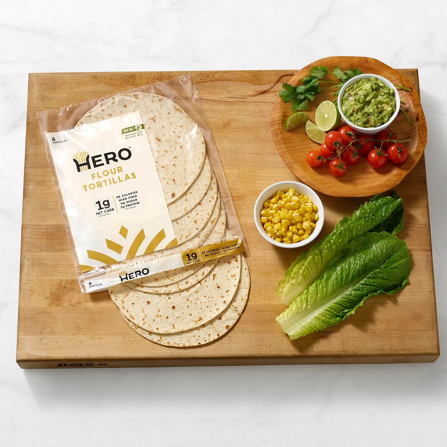 Hero Flour Tortilla - Delicious Tortilla Wraps | Soft Net Low Carb Tortillas | High Fiber, 1g Net Carbs & 80 Calories Per Serving (24 Tortillas, 4 Packs of 6)