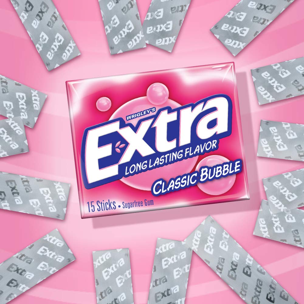 Extra Classic Bubble Sugarfree Gum, (Pack of 10)