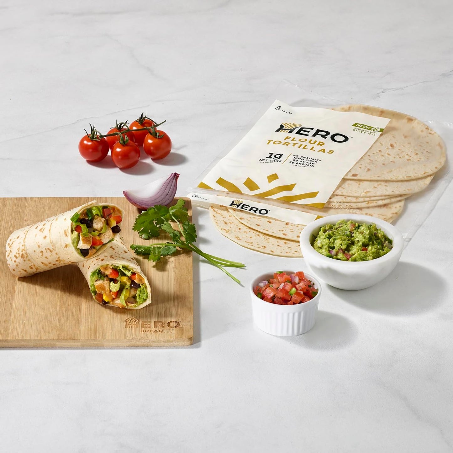 Hero Flour Tortilla - Delicious Tortilla Wraps | Soft Net Low Carb Tortillas | High Fiber, 1g Net Carbs & 80 Calories Per Serving (24 Tortillas, 4 Packs of 6)