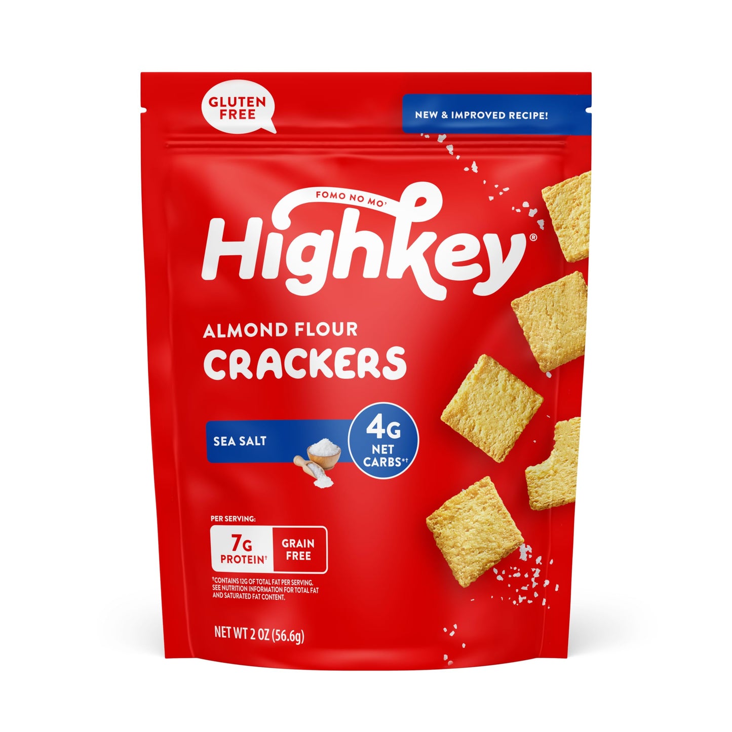 HighKey Almond Flour Sea Salt Crackers, Gluten Free and Grain Free, Low Carb High Protein Keto Snack, Zero Sugar, 2 oz Bags (Pack of 6)
