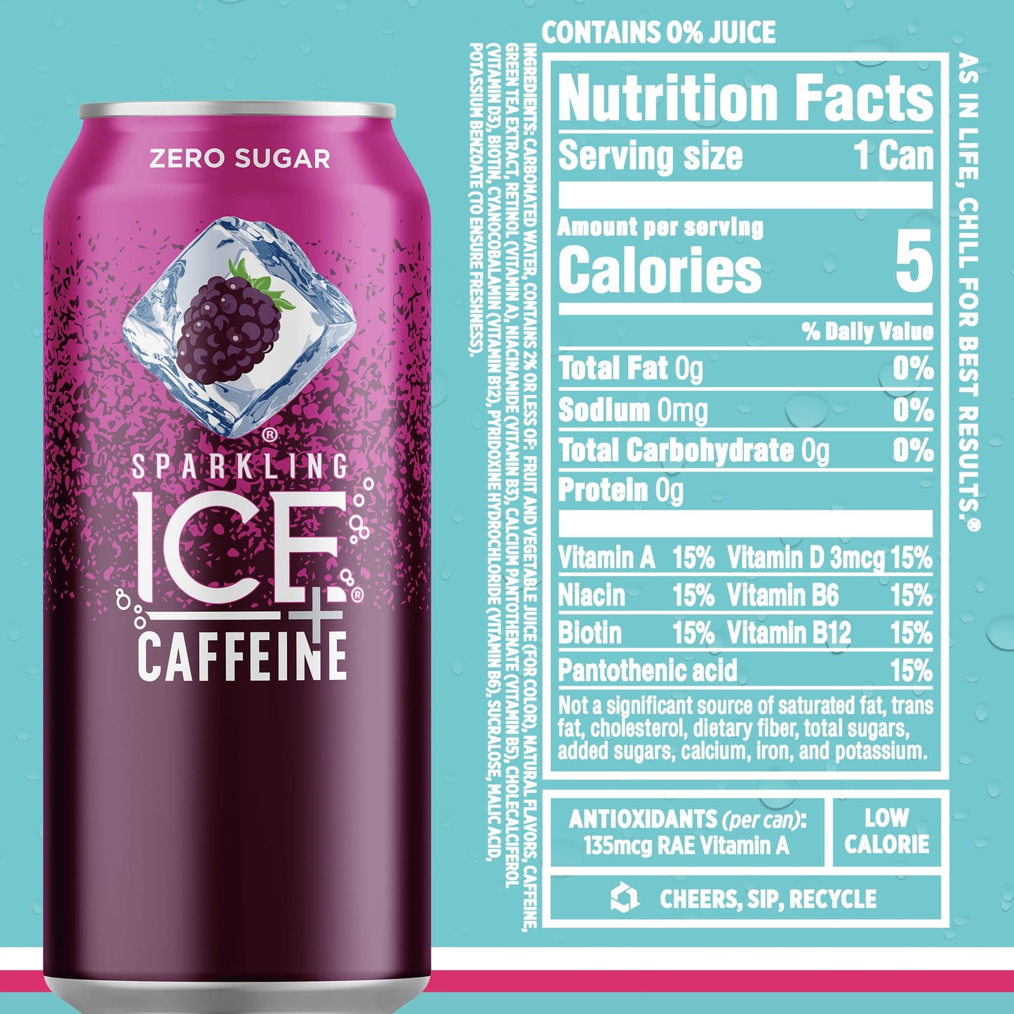 Sparkling Ice Caffeine Variety Pack, Flavored Sparkling Water, Zero Sugar, with Vitamins and Antioxidants, 16 fl oz, 12 count (Citrus Twist, Black Raspberry, Blue Raspberry, Strawberry Citrus)