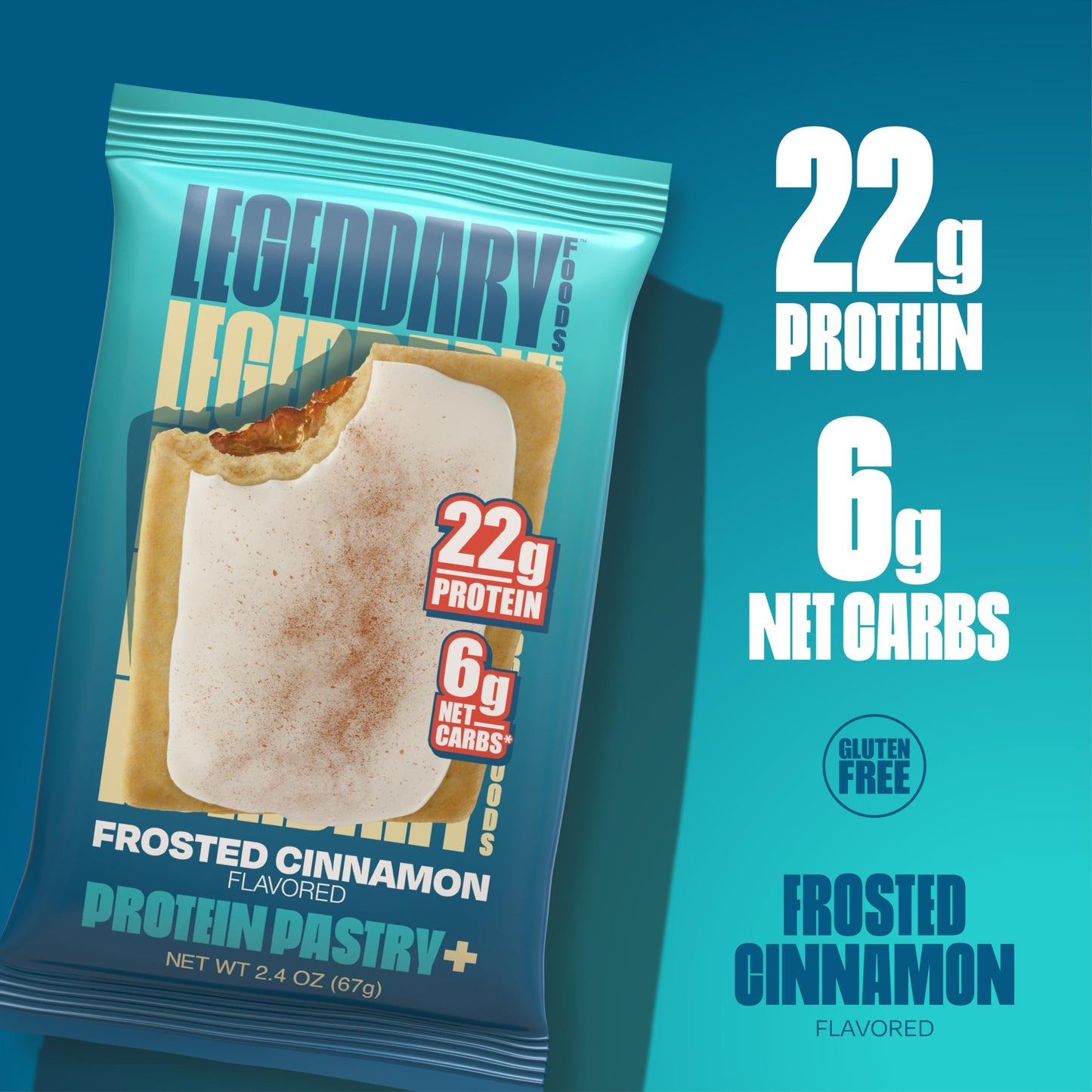 Legendary Foods 22g Protein Pastry+ Premium Low Carb Meal Replacement Bar - Low Glycemic, Gluten Free Protien Snacks - Healthy Keto Snack Box, 8x Zero Sugar Energy Bars - Bariatric Diabetic Friendly