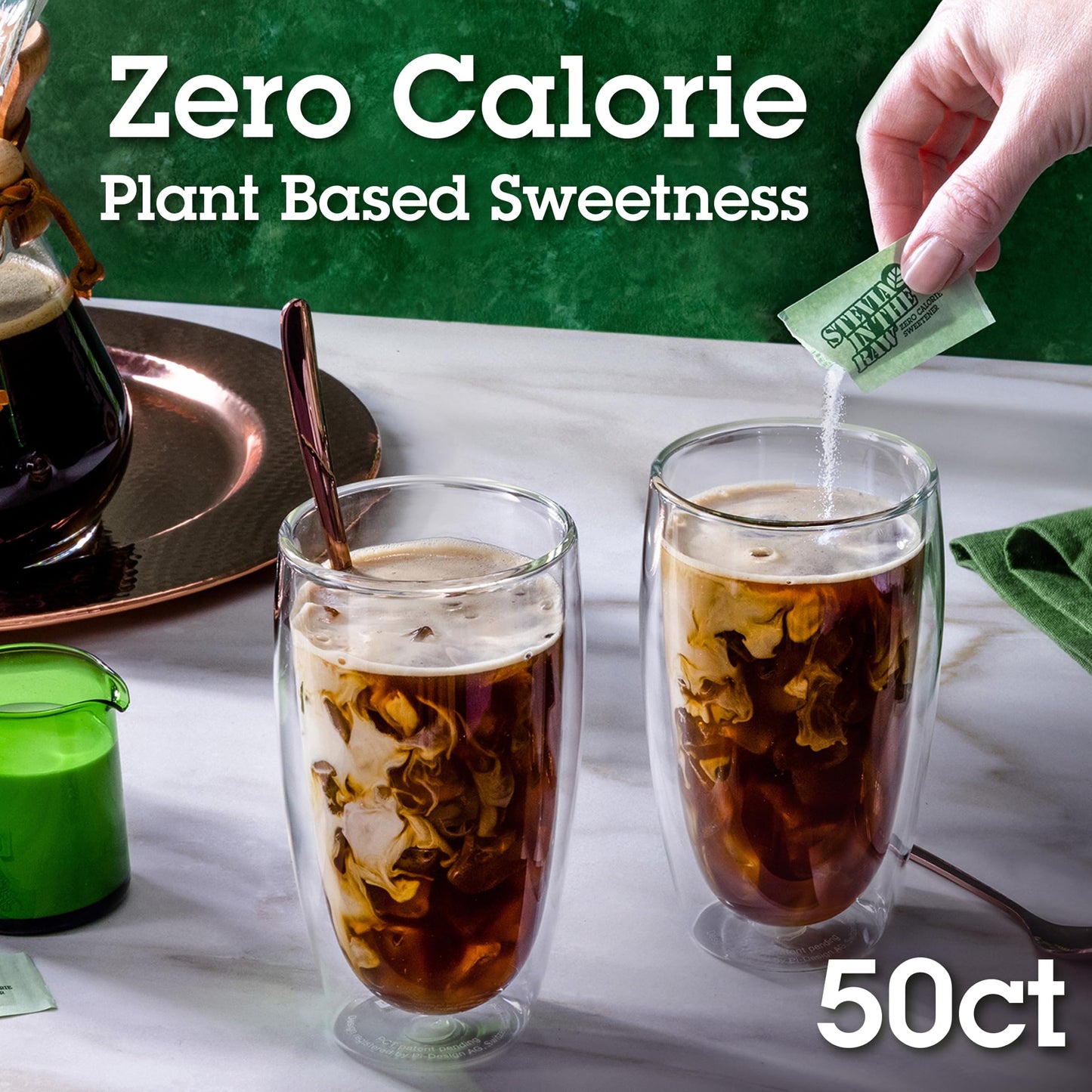 Stevia In The Raw, Plant Based Zero Calorie Sweetener, Sugar Substitute, Sugar-Free Sweetener For Coffee, Hot & Cold Drinks, Suitable For Diabetics, Vegan, Gluten-Free, 50 Count Packets (Pack of 1)