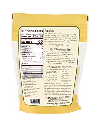 Bob's Red Mill Organic Coconut Flour, 16oz (Pack of 1) - Non GMO, Fair Trade Certified, Vegan, Keto Friendly, Paleo Friendly, Kosher