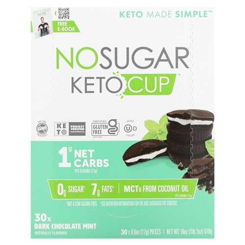 No Sugar Keto Cups, Dark Chocolate Mint, 30 Cups, Diabetic safe treat, Low Net Carb (1g), Sugar Free (0g) Keto Fat Bomb Snacks with 7g Healthy Fat - Gluten Free, All Natural, Non-GMO