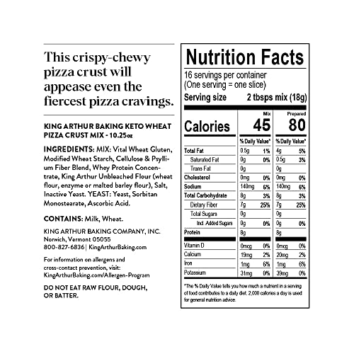 King Arthur Keto Pizza Crust Mix: Low Carb Delight with 1g Net Carbs per Serving - Easy to Make, Crisp & Chewy 10.25 oz Mix for Two 12 in Crusts - Perfect for Keto Pizza Lovers