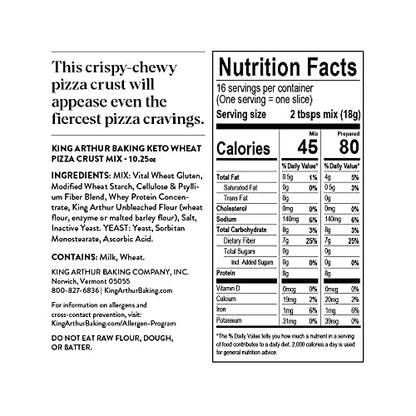 King Arthur Keto Pizza Crust Mix: Low Carb Delight with 1g Net Carbs per Serving - Easy to Make, Crisp & Chewy 10.25 oz Mix for Two 12 in Crusts - Perfect for Keto Pizza Lovers