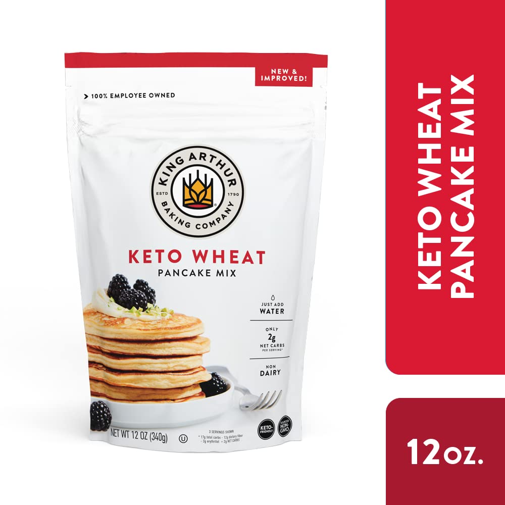 King Arthur Keto Wheat Pancake Mix: Low Carb, High Protein Breakfast Solution - Just Add Water for Fluffy Pancakes or Waffles - Non-GMO, Kosher Certified, 12 oz Pouch