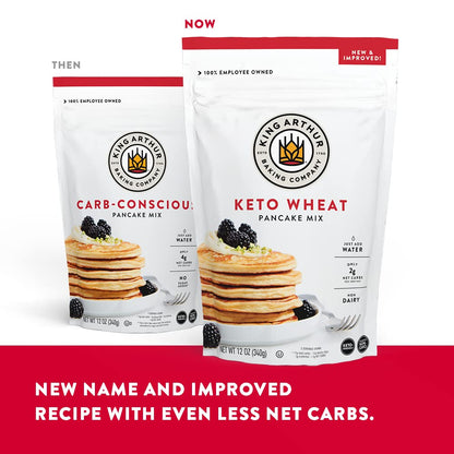 King Arthur Keto Wheat Pancake Mix: Low Carb, High Protein Breakfast Solution - Just Add Water for Fluffy Pancakes or Waffles - Non-GMO, Kosher Certified, 12 oz Pouch