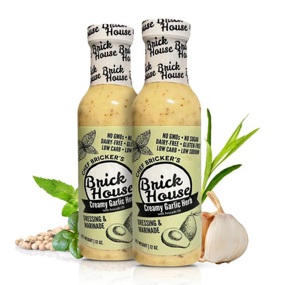 Creamy Garlic Herb Vinaigrette Dressing, Keto-Friendly Creamy Garlic Salad Dressing, Non-GMO & Low Sodium Salad Dressing by Brick House, Pack of 2
