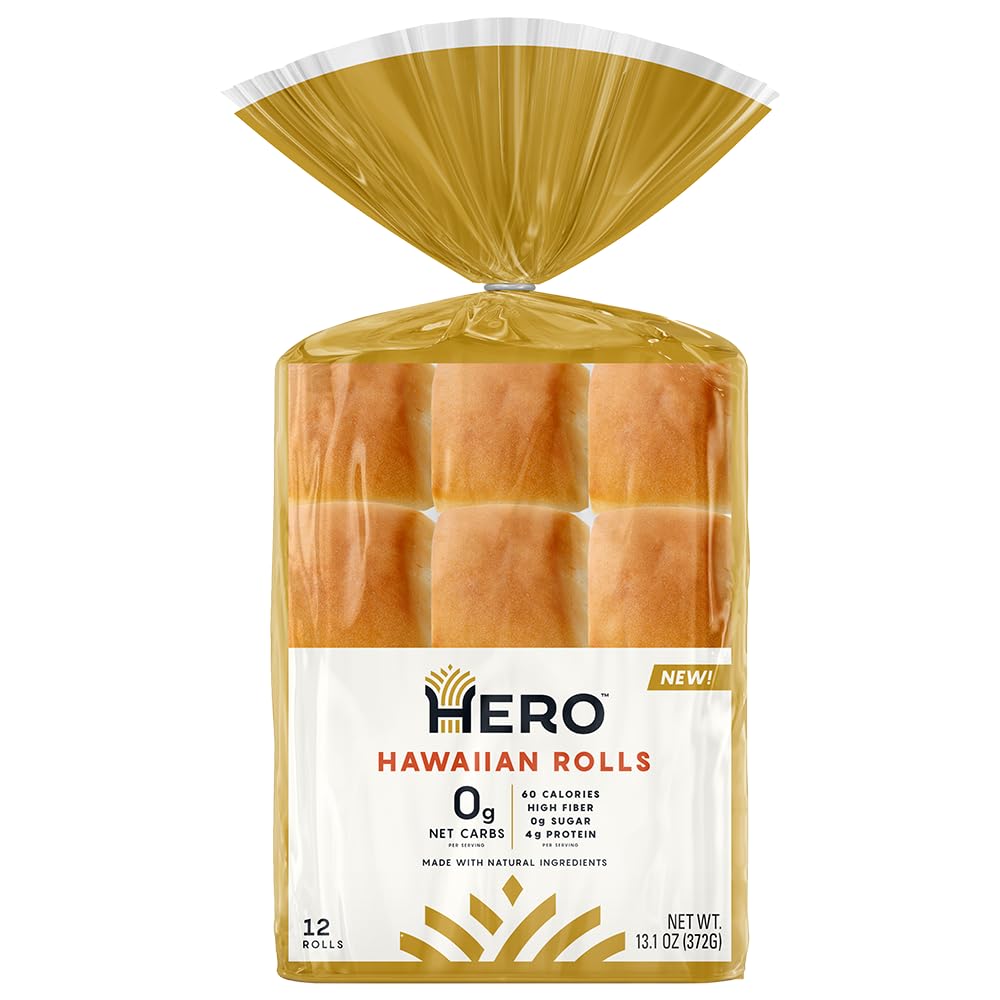 Hero Hawaiian Rolls – Net Low Carb Slider Buns & Dinner Rolls | High Fiber, 0g Net Carbs, 0g Sugar & 60 Calories per Serving Sub Rolls (24 Buns, Pack of 2)