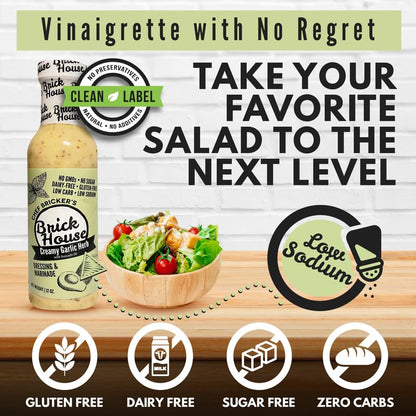 Creamy Garlic Herb Vinaigrette Dressing, Keto-Friendly Creamy Garlic Salad Dressing, Non-GMO & Low Sodium Salad Dressing by Brick House, Pack of 2