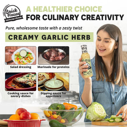 Creamy Garlic Herb Vinaigrette Dressing, Keto-Friendly Creamy Garlic Salad Dressing, Non-GMO & Low Sodium Salad Dressing by Brick House, Pack of 2