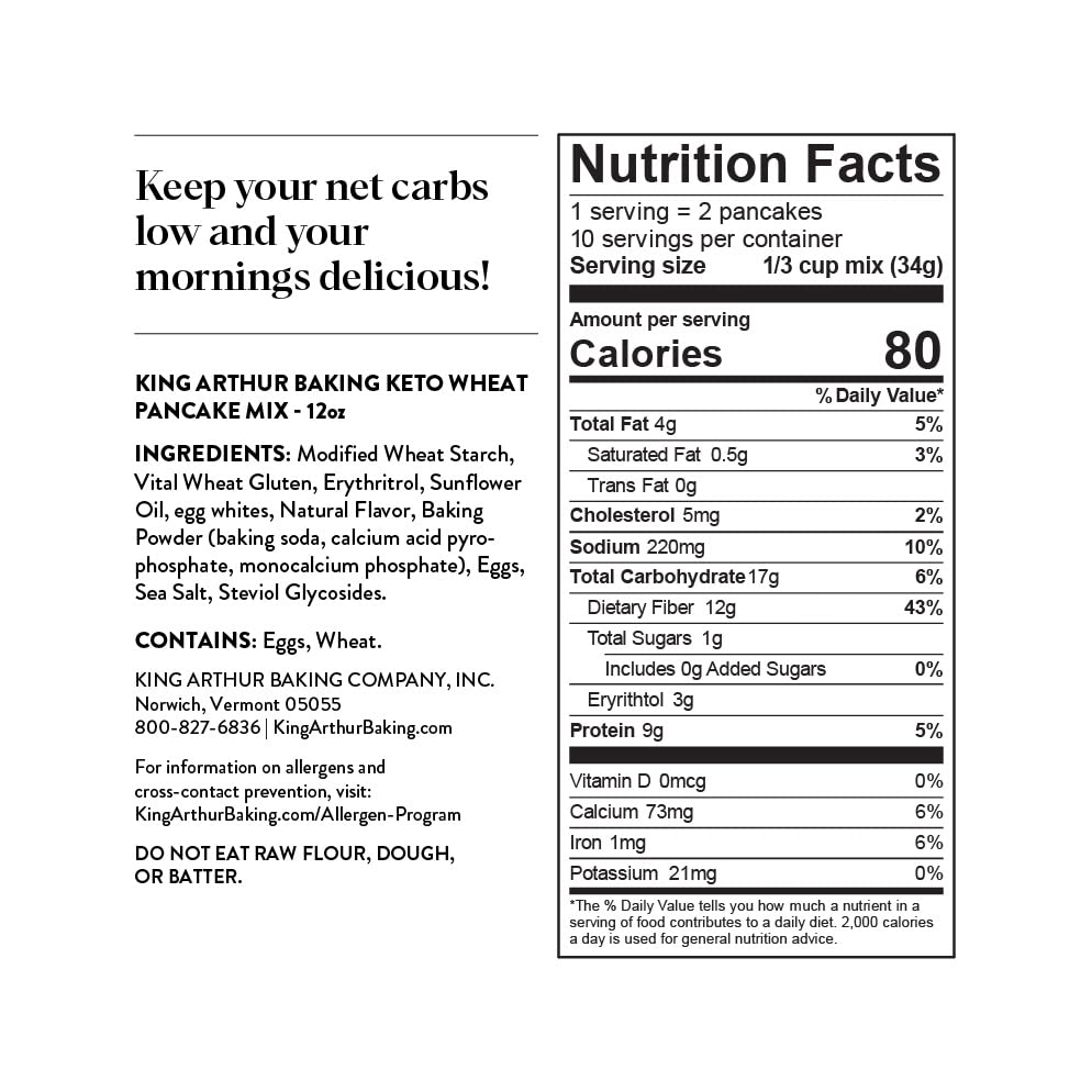 King Arthur Keto Wheat Pancake Mix: Low Carb, High Protein Breakfast Solution - Just Add Water for Fluffy Pancakes or Waffles - Non-GMO, Kosher Certified, 12 oz Pouch