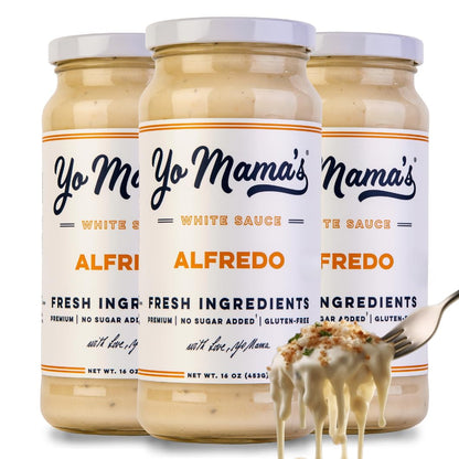 Yo Mama’s Foods Gourmet Keto Classic Alfredo Pasta Sauce | (3) 16 Ounce Glass Bottles | Low Carb, Paleo, Gluten Free, Low Calorie and is Made with only the Freshest Ingredients!