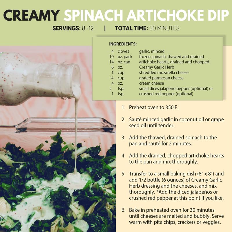 Creamy Garlic Herb Vinaigrette Dressing, Keto-Friendly Creamy Garlic Salad Dressing, Non-GMO & Low Sodium Salad Dressing by Brick House, Pack of 2