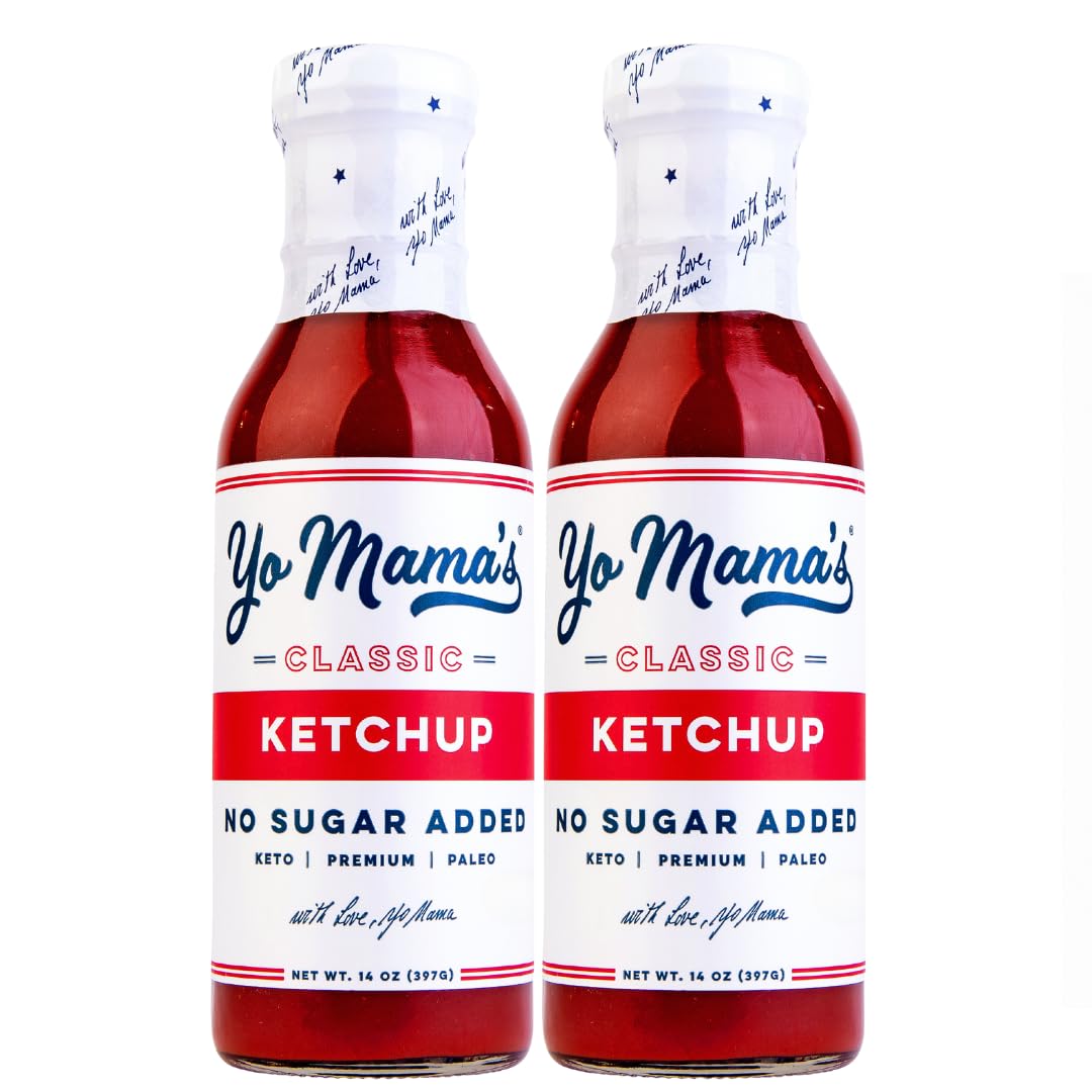 Yo Mama's Foods Keto Classic Ketchup – Pack of (2) - Zero Calorie, No Sugar Added, Low Carb, Vegan, Gluten Free, Paleo Friendly, and Made with Whole Non-GMO Tomatoes!