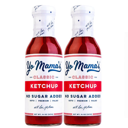 Yo Mama's Foods Keto Classic Ketchup – Pack of (2) - Zero Calorie, No Sugar Added, Low Carb, Vegan, Gluten Free, Paleo Friendly, and Made with Whole Non-GMO Tomatoes!