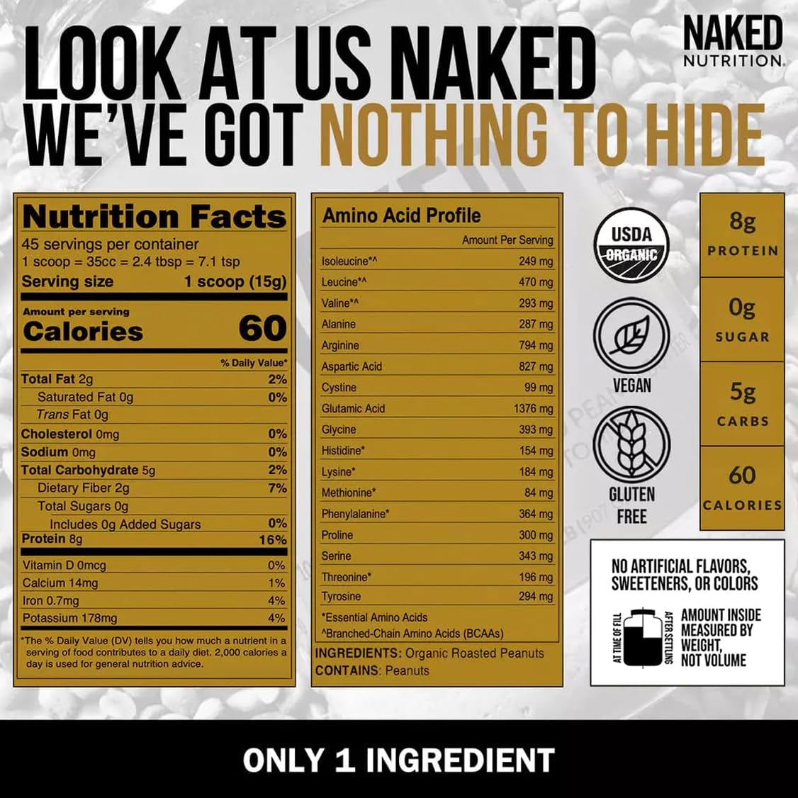 Organic Powdered Peanut Butter from US Farms – Bulk, Only 1 Ingredient - Roasted Peanuts, Vegan, No Additives, Preservative Free, No Salt, No Sugar - 45 Servings - NAKED PB