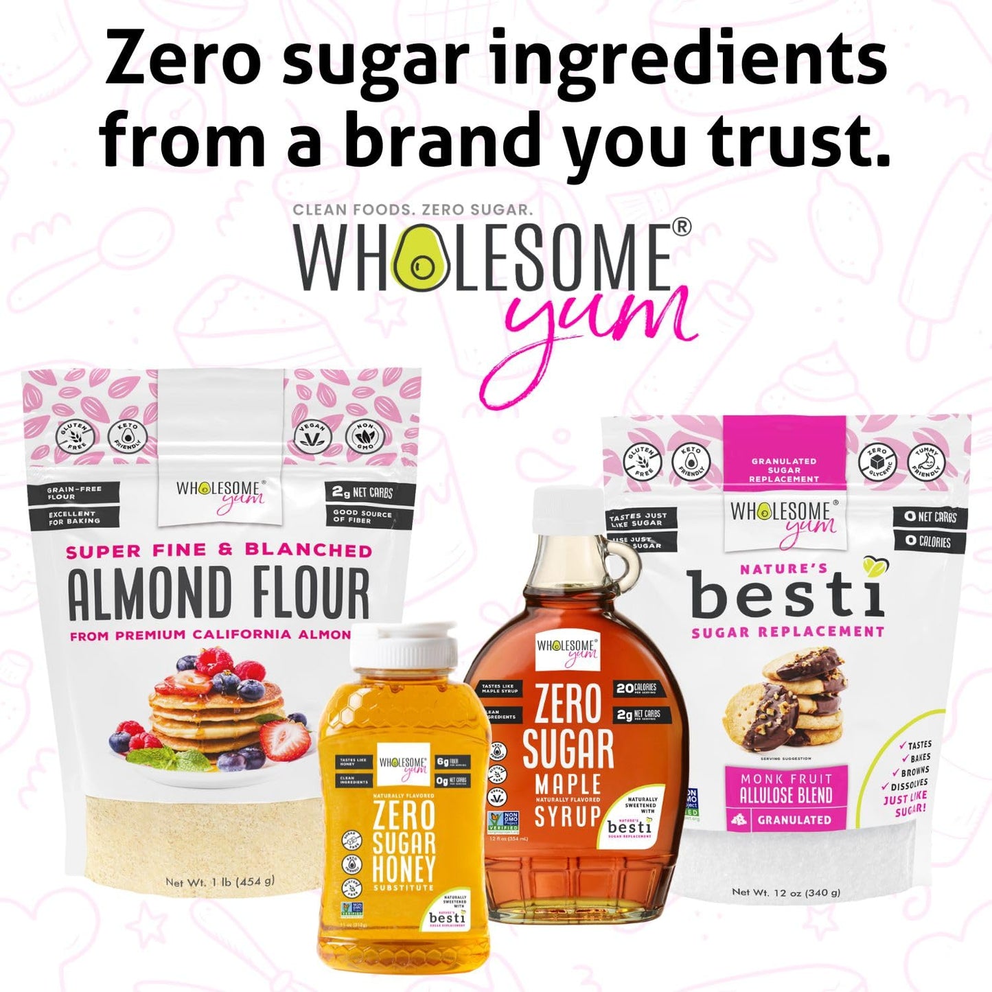 Wholesome Yum Zero Sugar Honey Substitute (Keto Honey) - Natural Sugar Free Honey Alternative With Monk Fruit & Allulose - Zero Net Carbs, Non GMO, Gluten Free, No Aftertaste (11 oz)