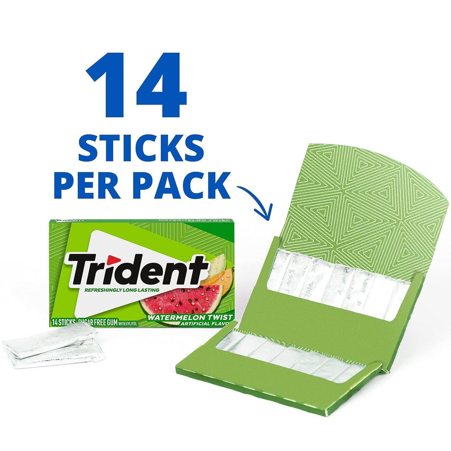 Trident Sugar Free Gum, Watermelon Twist Flavor, 3 Packs (42 Pieces Total)