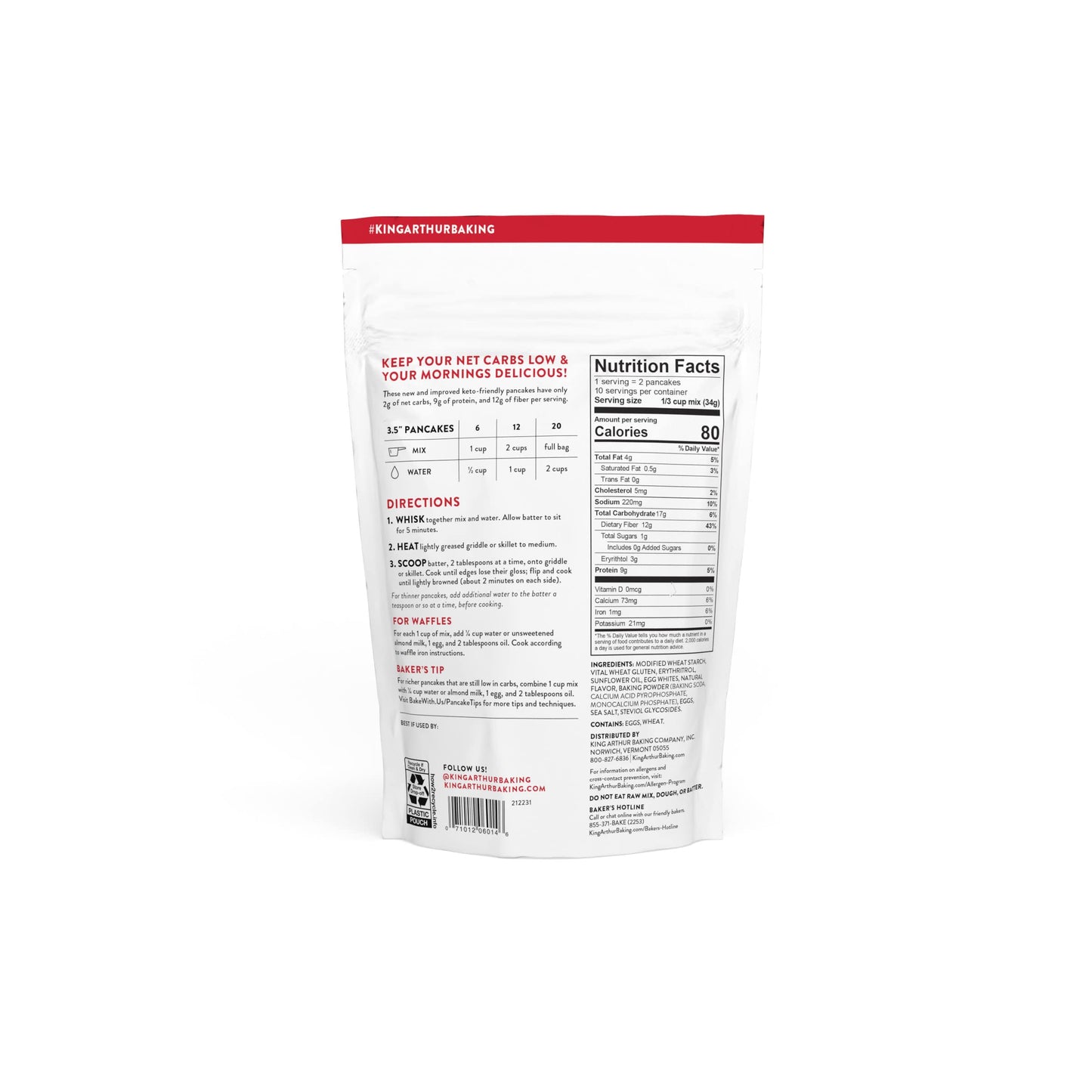 King Arthur Keto Wheat Pancake Mix: Low Carb, High Protein Breakfast Solution - Just Add Water for Fluffy Pancakes or Waffles - Non-GMO, Kosher Certified, 12 oz Pouch