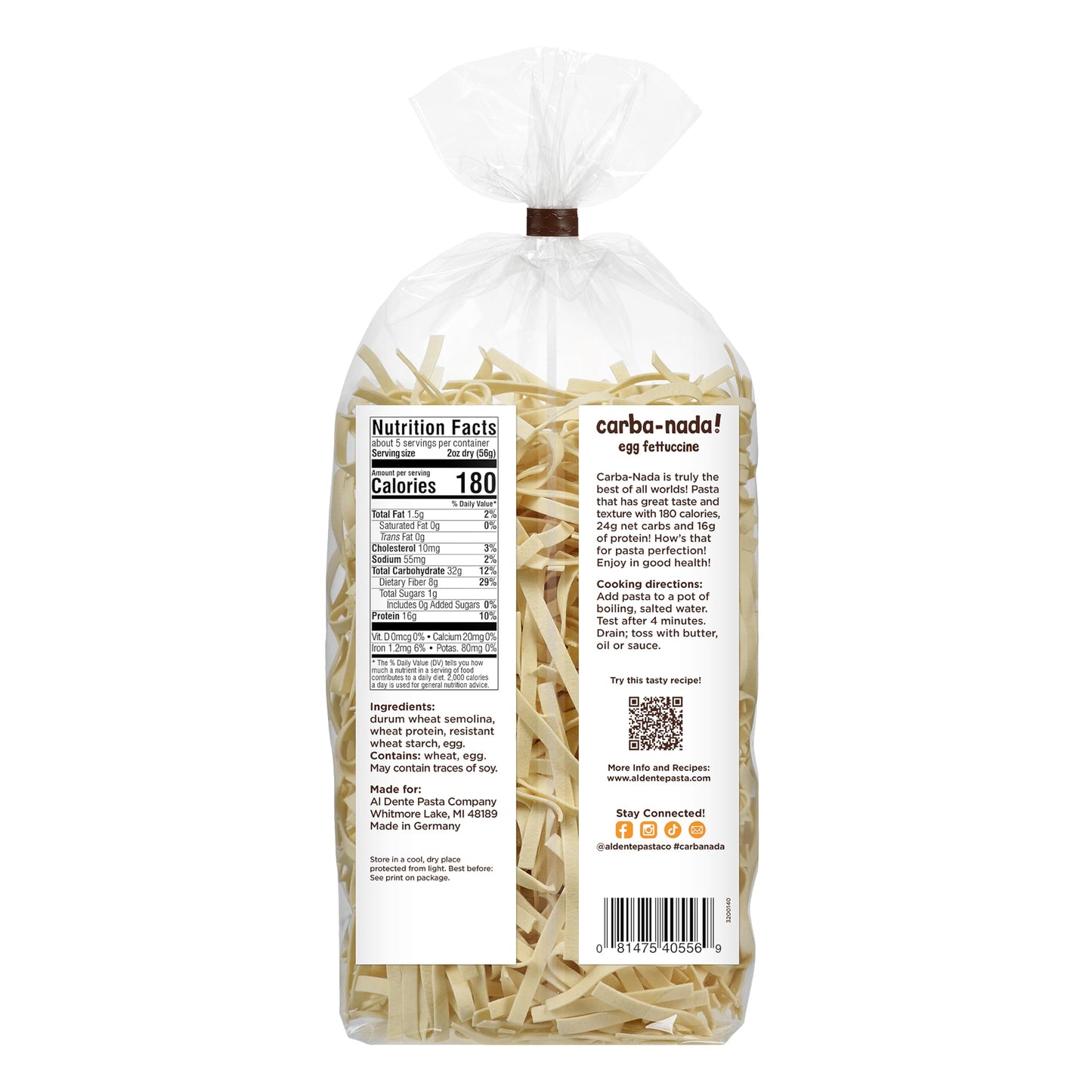 Al Dente Carba-Nada Variety Pack – Lower Carb, High Protein Pasta. Includes Egg Fettuccine & Roasted Garlic Fettuccine. Keto-Friendly, Artisanal, Non-GMO, Cage-Free Eggs, 10oz Bags (Pack of 2).
