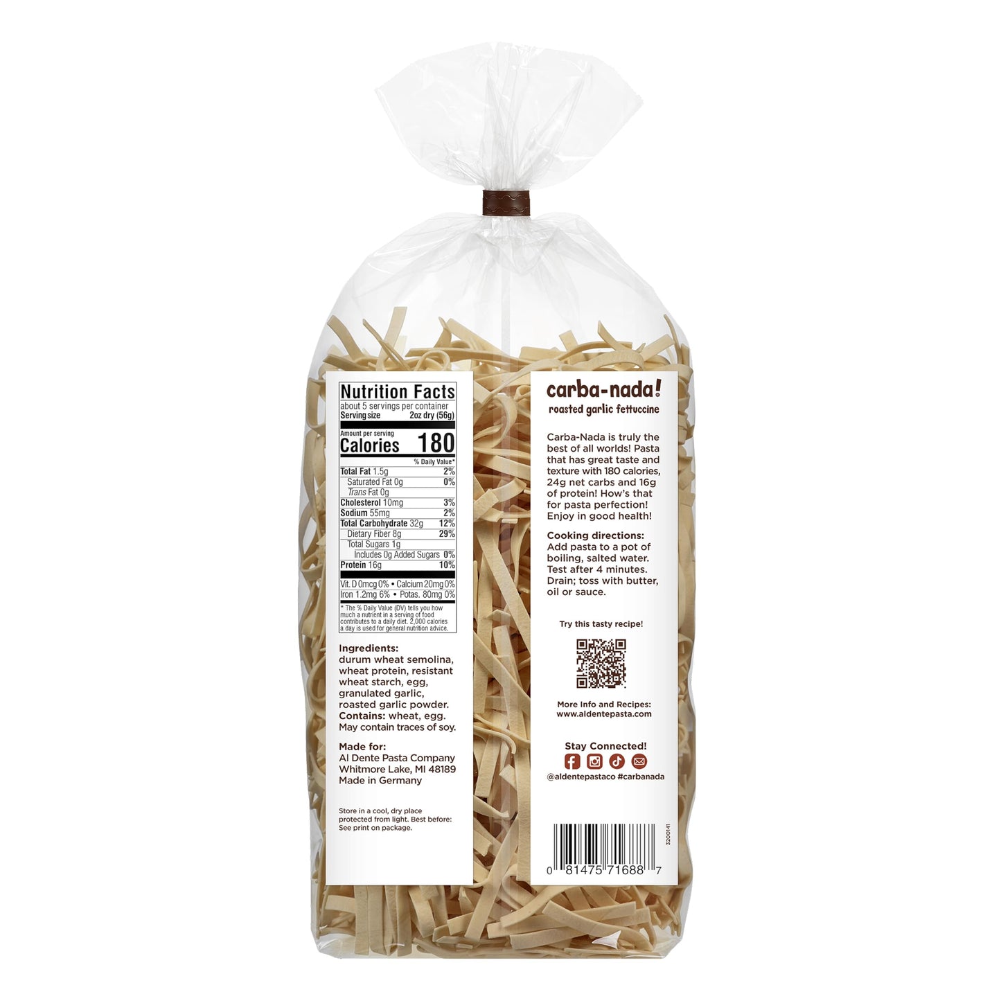 Al Dente Carba-Nada Variety Pack – Lower Carb, High Protein Pasta. Includes Egg Fettuccine & Roasted Garlic Fettuccine. Keto-Friendly, Artisanal, Non-GMO, Cage-Free Eggs, 10oz Bags (Pack of 2).