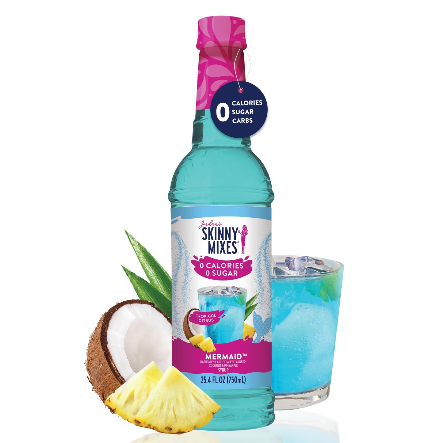 Jordan's Skinny Mixes Sugar Free Syrup, Mermaid Flavor, Fruit Flavored Water Enhancer, Drink Mix for Ice Tea, Lemonade & More, Zero Calorie Flavoring, Keto Friendly, 25.4 Fl Oz, 1 Pack
