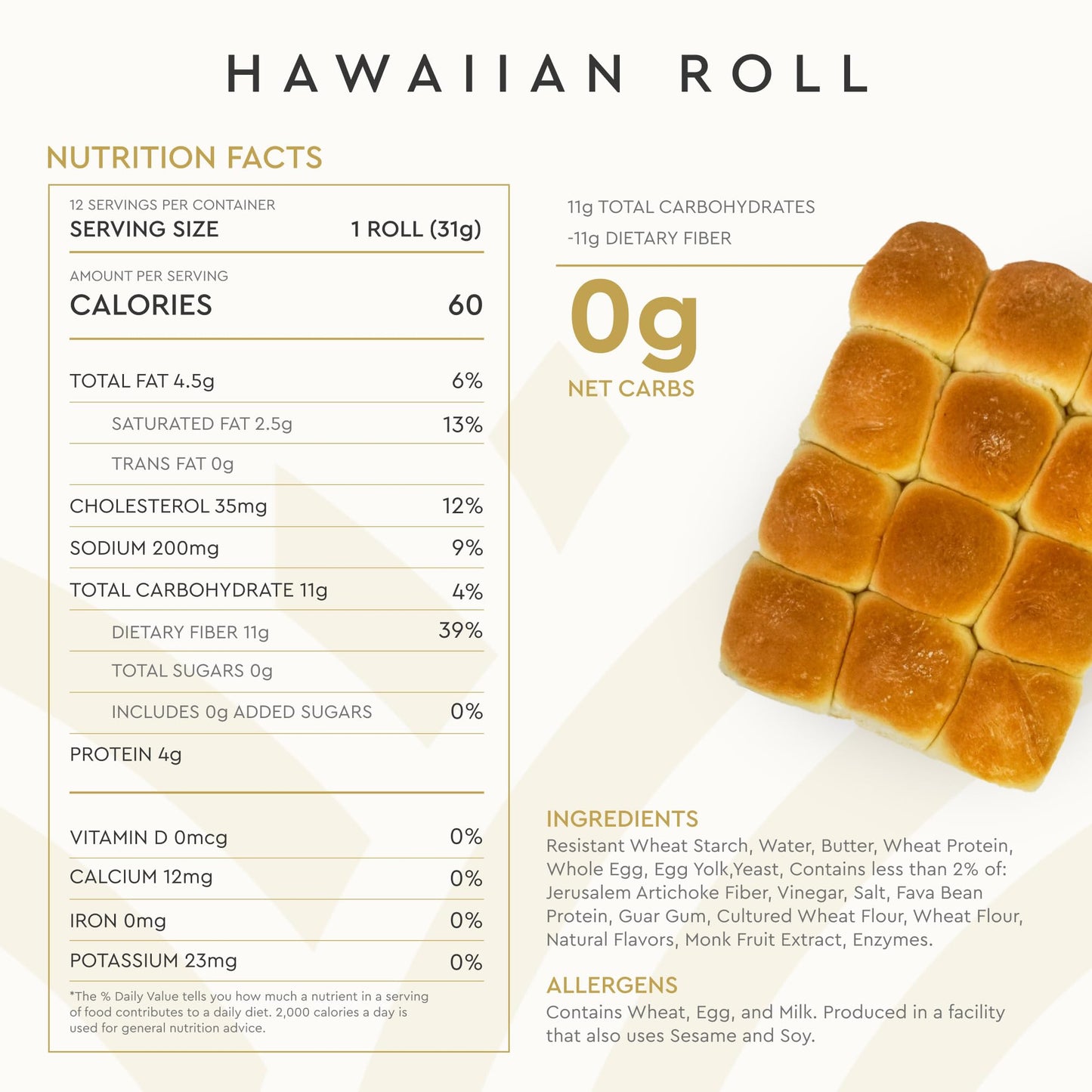 Hero Hawaiian Rolls – Net Low Carb Slider Buns & Dinner Rolls | High Fiber, 0g Net Carbs, 0g Sugar & 60 Calories per Serving Sub Rolls (24 Buns, Pack of 2)