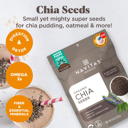 Navitas Organics Chia Seeds, 8 oz. Bag, 19 Servings - Organic, Non-GMO, Gluten-Free
