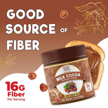 ChocZero Milk Chocolate Hazelnut Spread - Keto Friendly, No Sugar Added, Best Low Carb Dessert, Perfect Topping for Almond Flour Pancakes, Naturally Sweetened with Monk Fruit (1 jar, 12 oz)