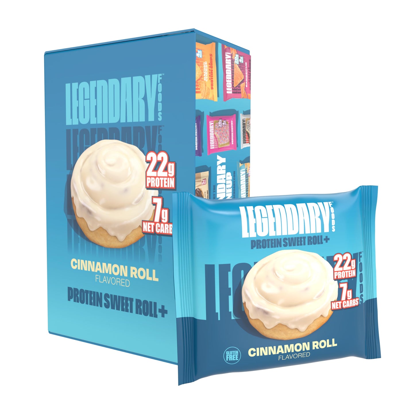 Legendary Foods 22g Protein Cinnamon Roll - Premium High Protien Bars, Low Carb Meal Replacement Snack, Low Glycemic Index, Gluten Free Snacks - Sweet Zero Sugar, Keto and Diabetic Friendly 10-Pack