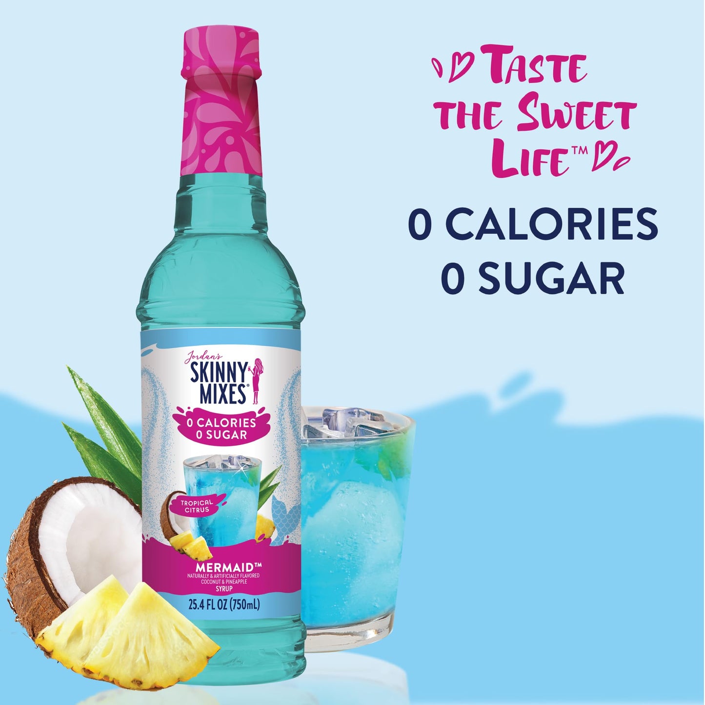 Jordan's Skinny Mixes Sugar Free Syrup, Mermaid Flavor, Fruit Flavored Water Enhancer, Drink Mix for Ice Tea, Lemonade & More, Zero Calorie Flavoring, Keto Friendly, 25.4 Fl Oz, 1 Pack