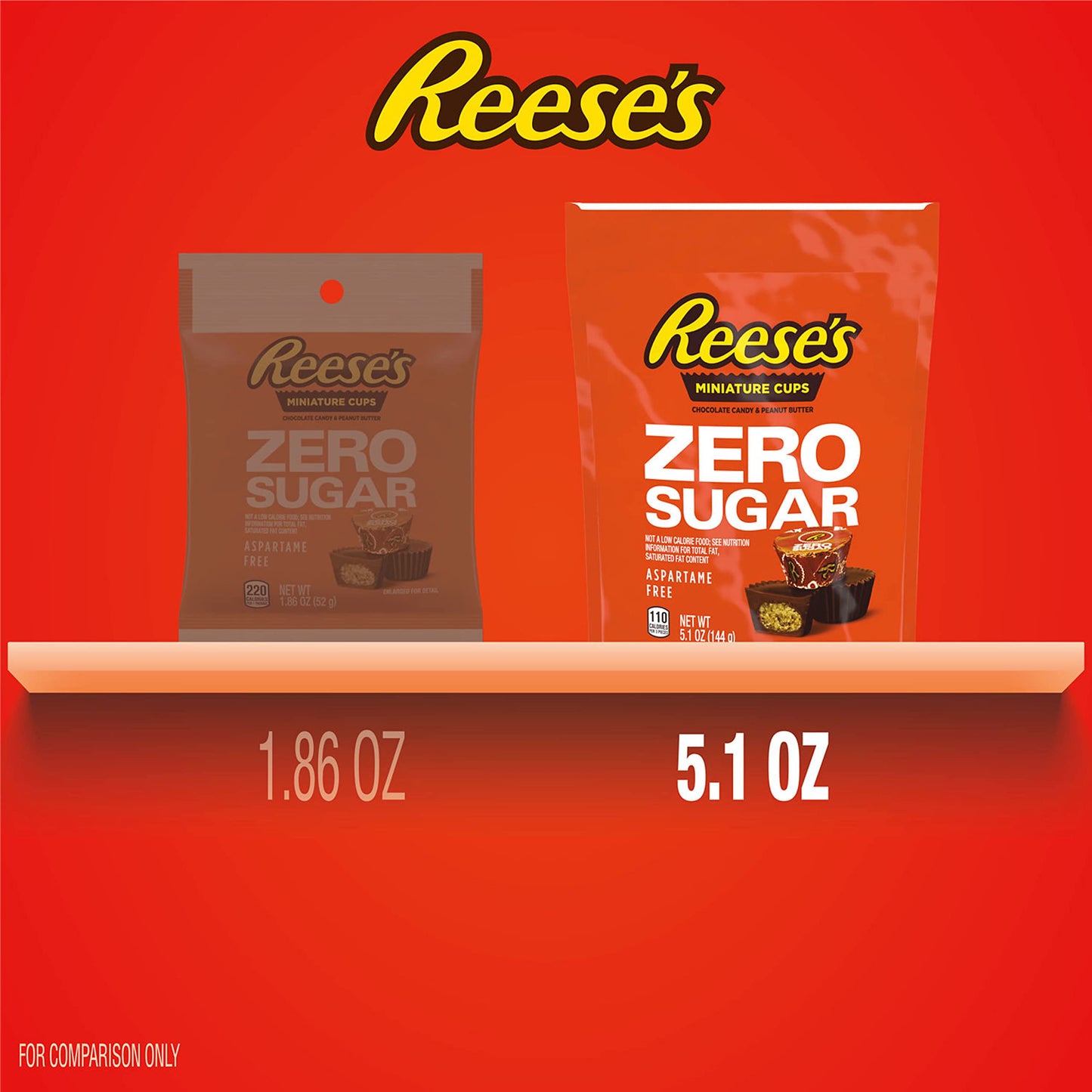REESE'S Zero Sugar Miniatures Chocolate Peanut Butter Cups, Candy Bag, 5.1 oz