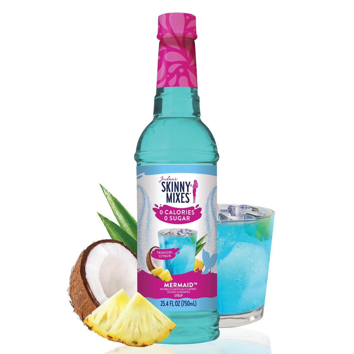 Jordan's Skinny Mixes Sugar Free Syrup, Mermaid Flavor, Fruit Flavored Water Enhancer, Drink Mix for Ice Tea, Lemonade & More, Zero Calorie Flavoring, Keto Friendly, 25.4 Fl Oz, 1 Pack