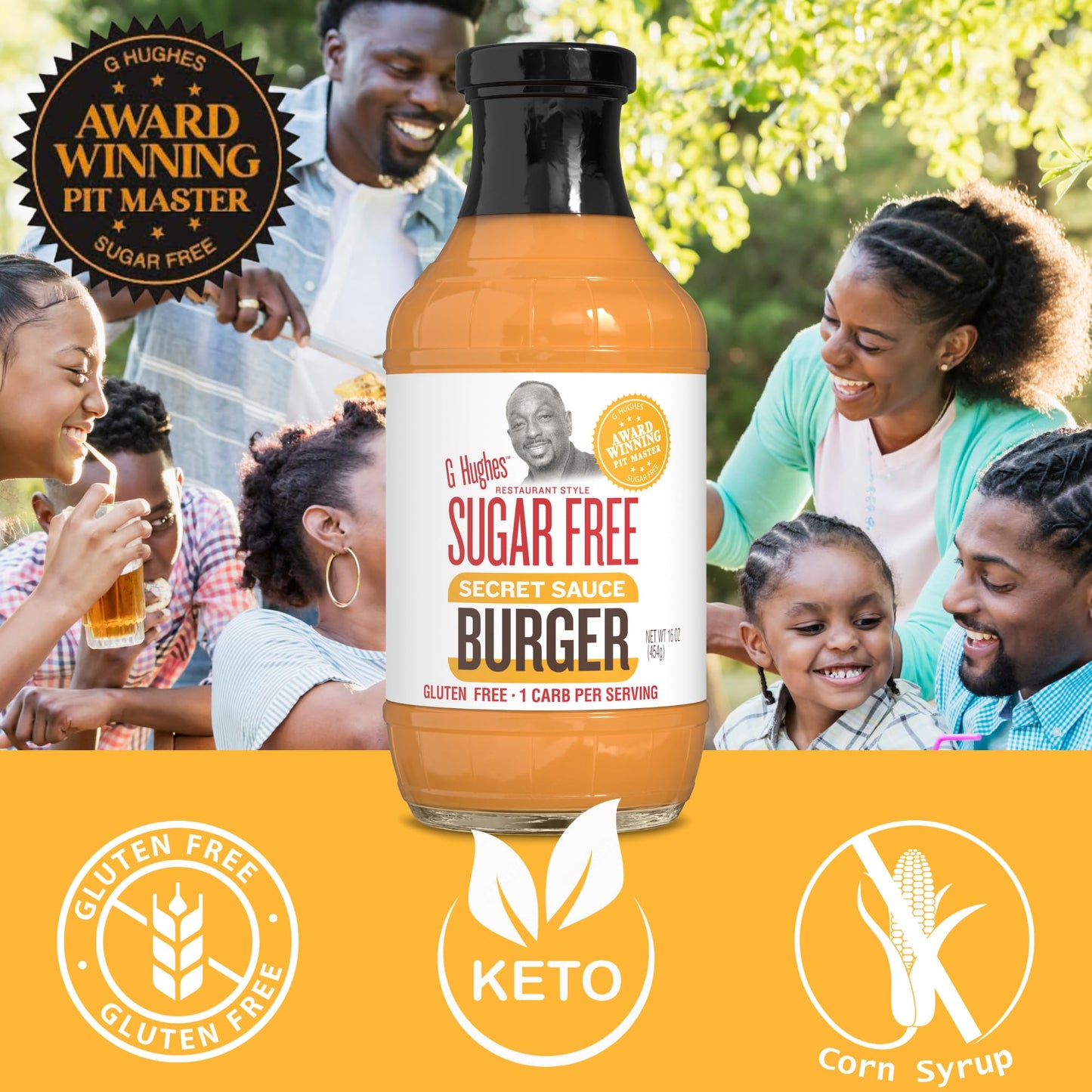 G Hughes Sugar Free Burger Secret Sauce - Sugar Free Burger Sauce, Special Sauce for Burgers, Gluten Free Hamburger Sauce, Sugar Free Dipping Sauces - 16 Oz (3-Pack)