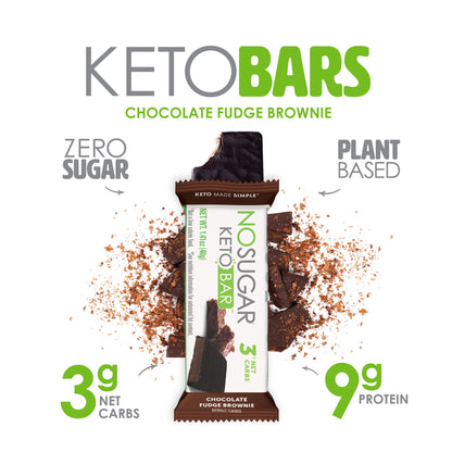 No Sugar Keto Bar Snack, Fudge Brownie, 12 x 1.41oz Bars - Low Carb No Sugar Keto Snack Food with Keto Friendly Macros, 3g Net Carb, 9g Plant Based Protein, 13g Healthy Fat, Sugar Free (0g)