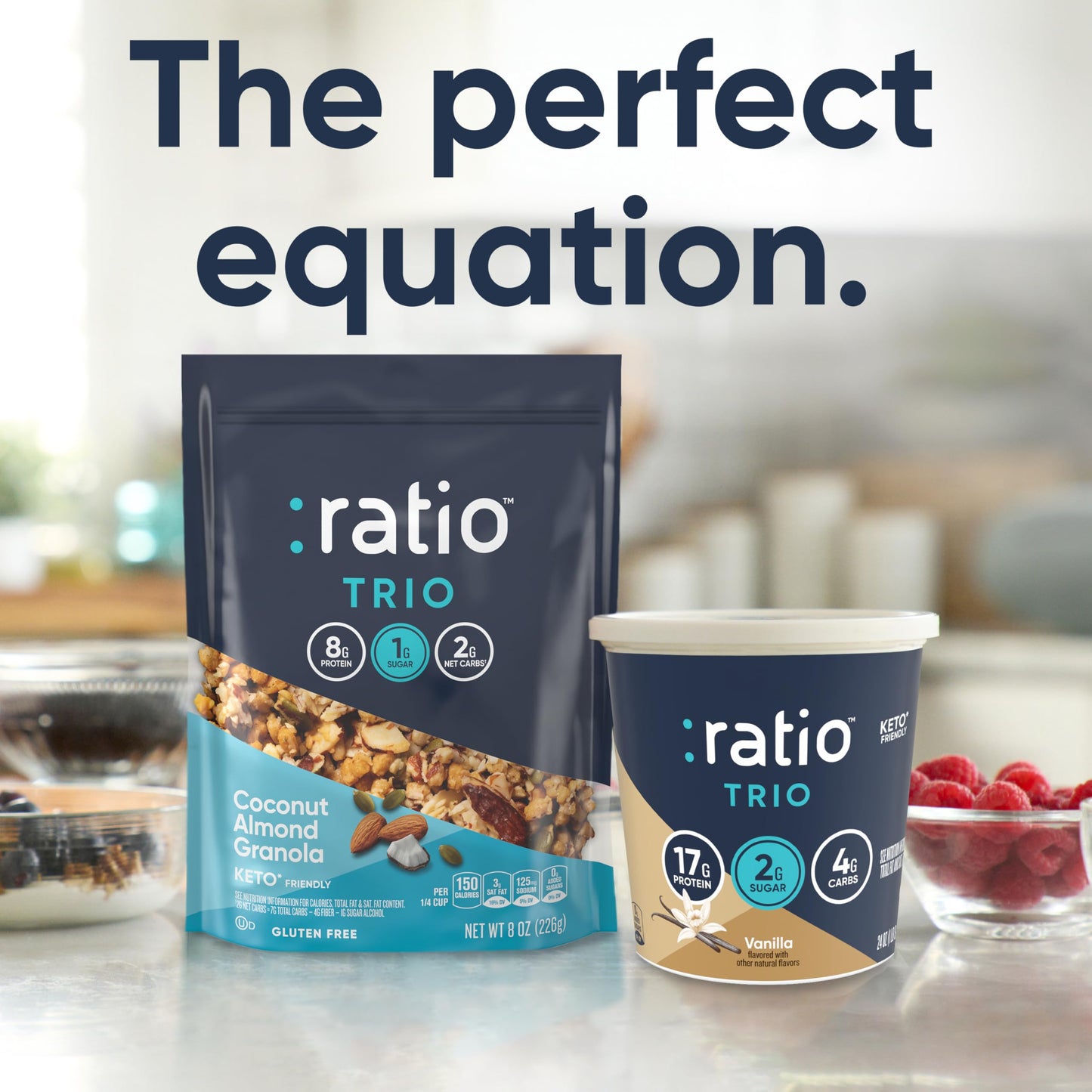 Ratio Trio Coconut Almond Granola Cereal, 1g Sugar, Keto Friendly, 8 oz Resealable Cereal Bag