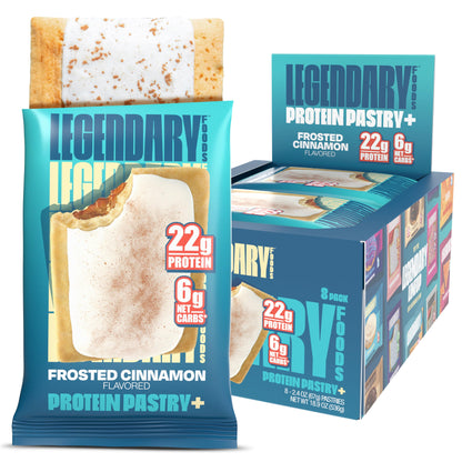 Legendary Foods 22g Protein Pastry+ Premium Low Carb Meal Replacement Bar - Low Glycemic, Gluten Free Protien Snacks - Healthy Keto Snack Box, 8x Zero Sugar Energy Bars - Bariatric Diabetic Friendly