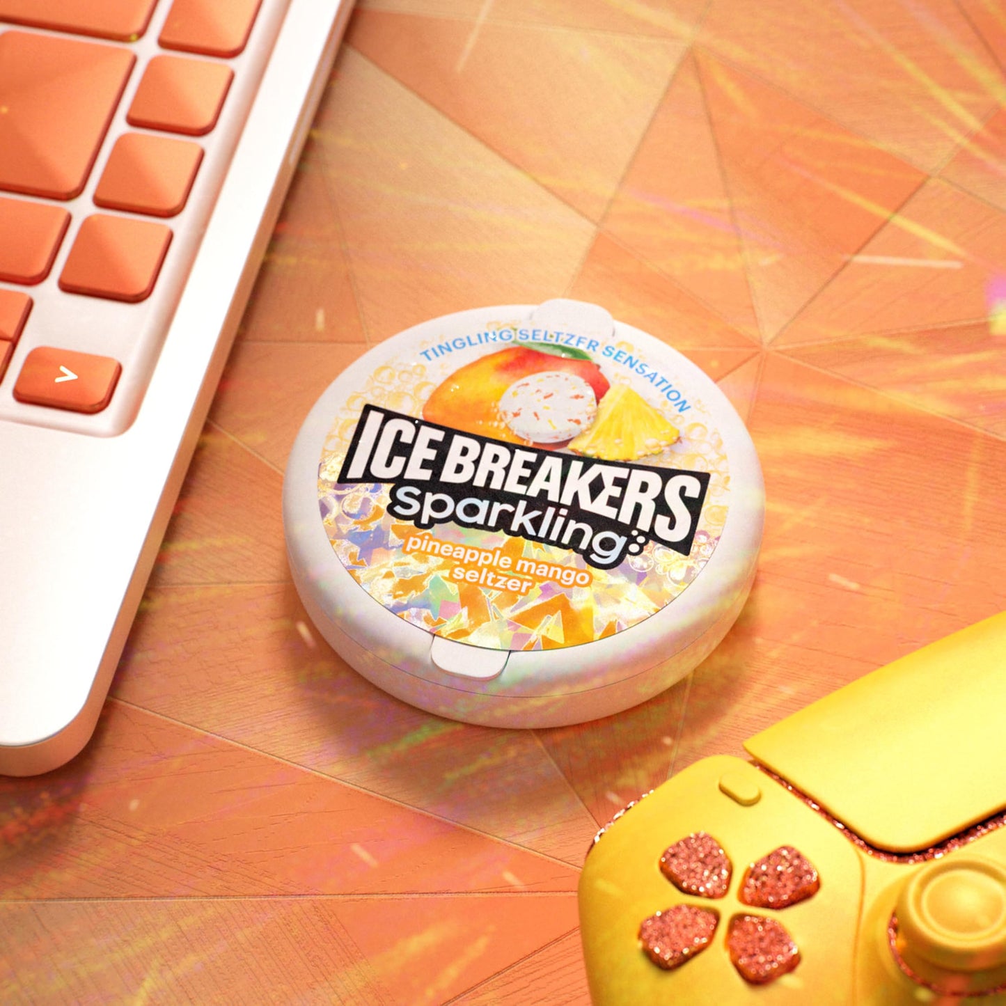 ICE BREAKERS Sparkling Pineapple Mango Seltzer Sugar Free Mints Tins, 1.5 oz (8 Count)