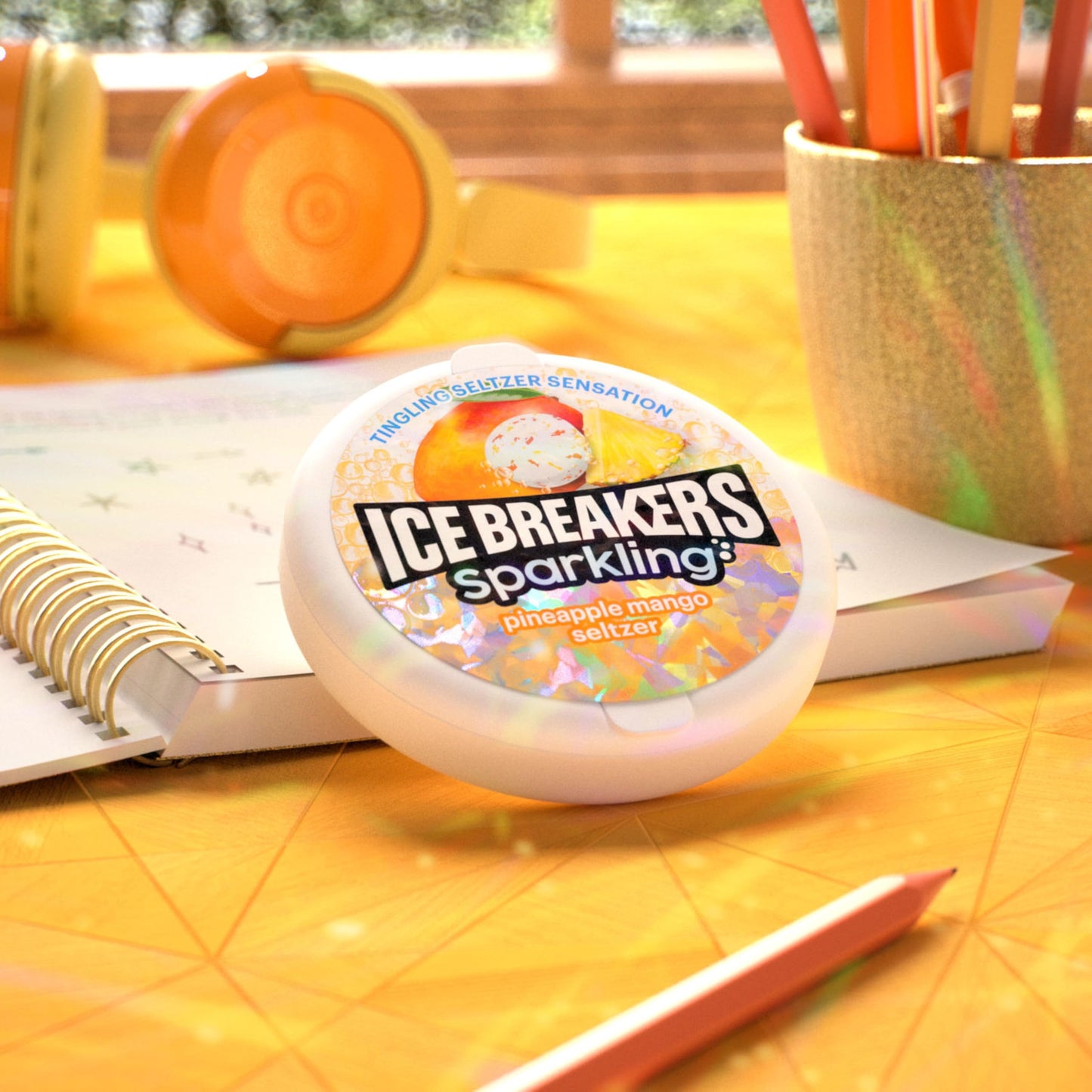 ICE BREAKERS Sparkling Pineapple Mango Seltzer Sugar Free Mints Tins, 1.5 oz (8 Count)