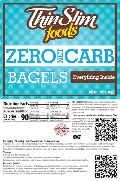 ThinSlim Foods Keto Bagels | Keto Bread Alternative | Low Carb Everything-Inside, 1 Pack (6 Zero Net Carb Bagels Per Pack)