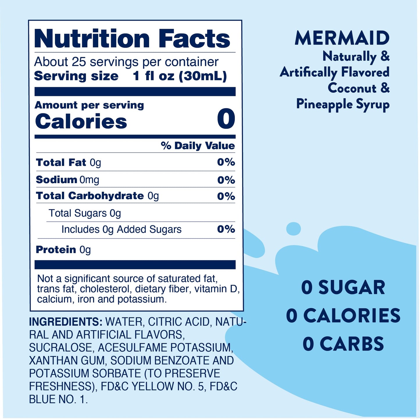 Jordan's Skinny Mixes Sugar Free Syrup, Mermaid Flavor, Fruit Flavored Water Enhancer, Drink Mix for Ice Tea, Lemonade & More, Zero Calorie Flavoring, Keto Friendly, 25.4 Fl Oz, 1 Pack