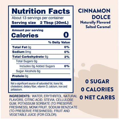 Jordan's Skinny Syrups Sugar Free Syrup, Cinnamon Dolce Syrup, 12.6 oz, Zero Sugar and Zero Calorie Flavoring for Coffee, Protein Shake, Cocktail or Mocktail Drinks and More, Naturally Sweetened Line